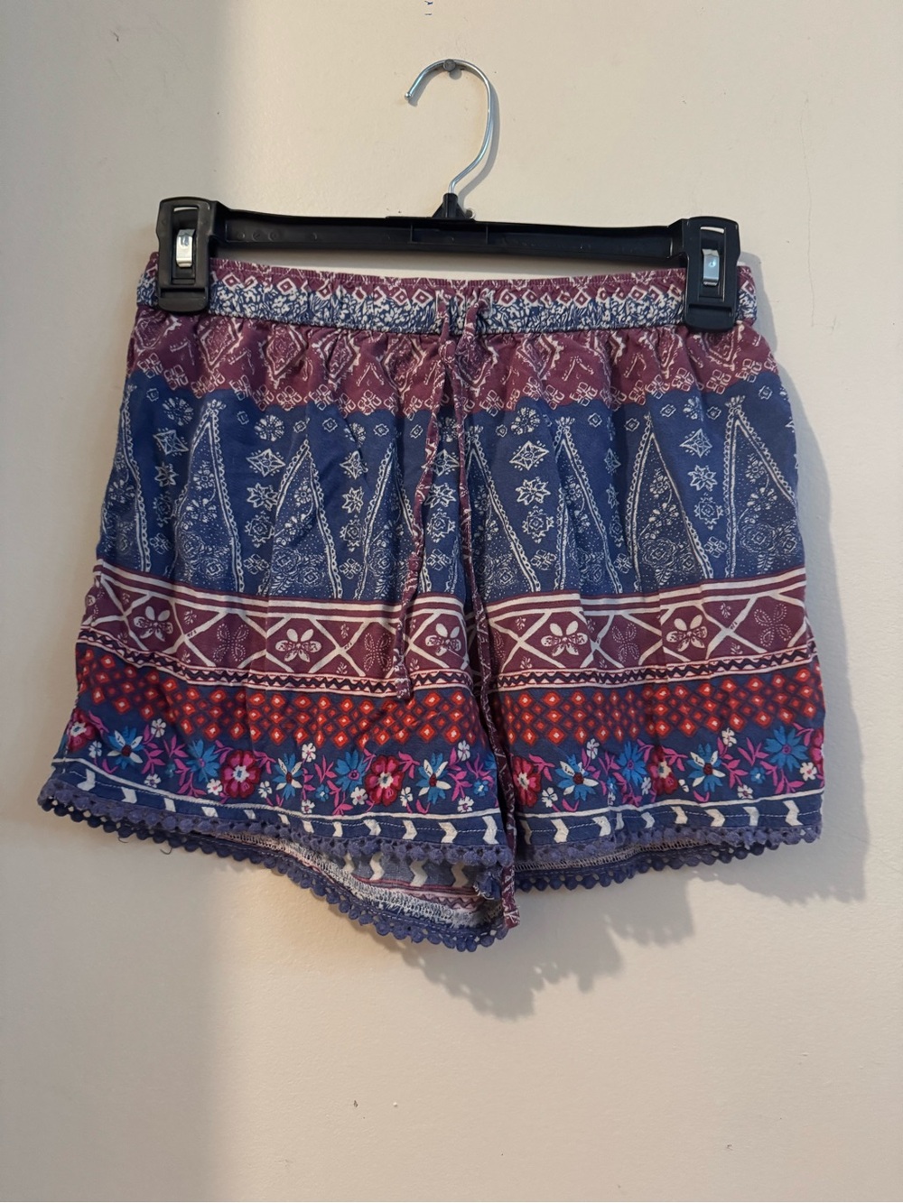 Hollister High-Waist Boho Print Shorts - Blue and Burgundy